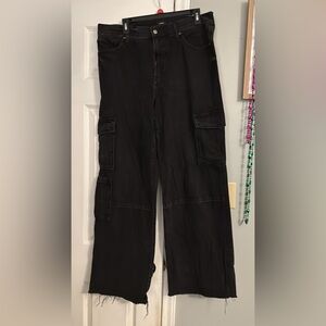 Express Black Wide Leg Cargo Jeans